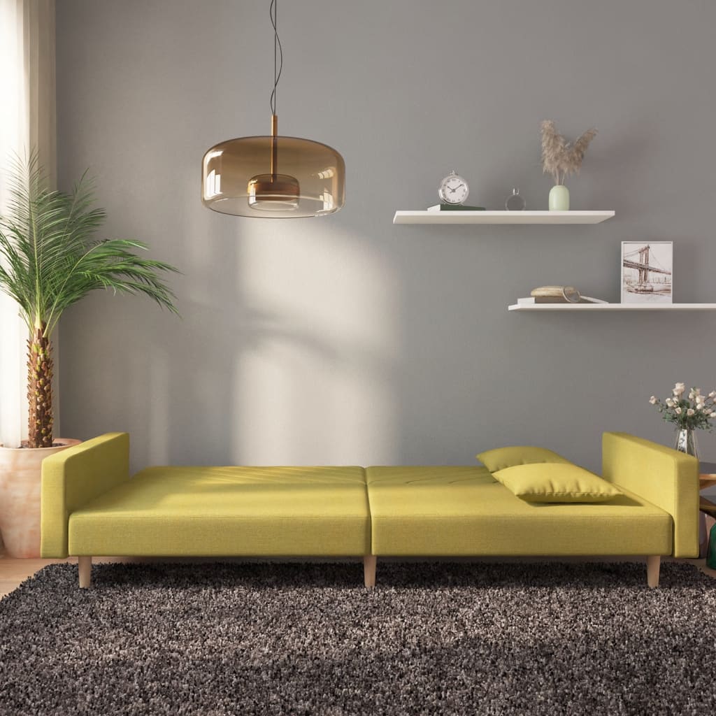 vidaXL Canapea extensibilă cu 2 locuri, 2 perne, verde, textil vidaXL Canapea extensibilă cu 2 locuri, 2 perne, verde, textil
