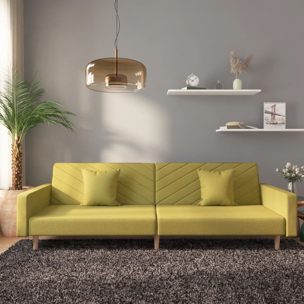 vidaXL Canapea extensibilă cu 2 locuri, 2 perne, verde, textil vidaXL Canapea extensibilă cu 2 locuri, 2 perne, verde, textil