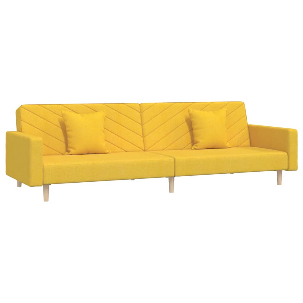 vidaXL Canapea extensibilă cu 2 locuri, 2 perne, galben, textil vidaXL Canapea extensibilă cu 2 locuri, 2 perne, galben, textil