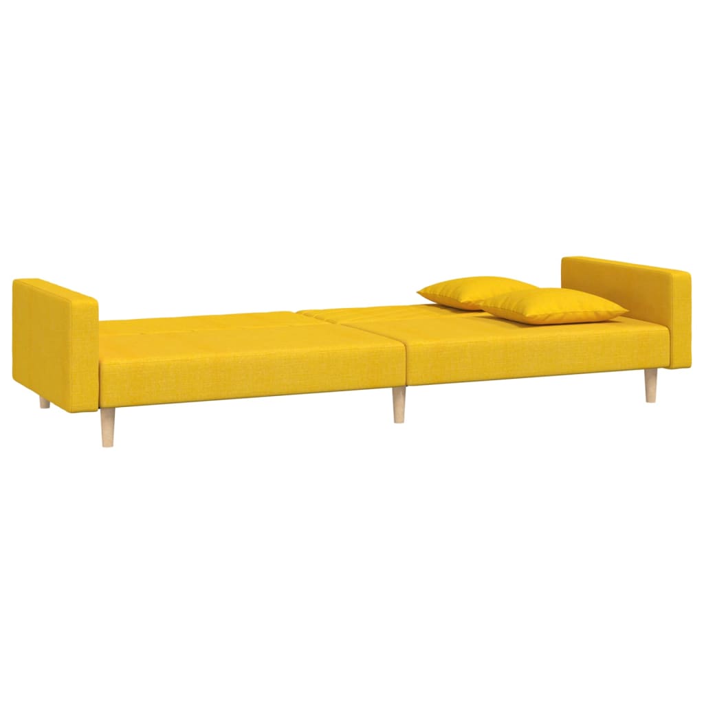 vidaXL Canapea extensibilă cu 2 locuri, 2 perne, galben, textil vidaXL Canapea extensibilă cu 2 locuri, 2 perne, galben, textil