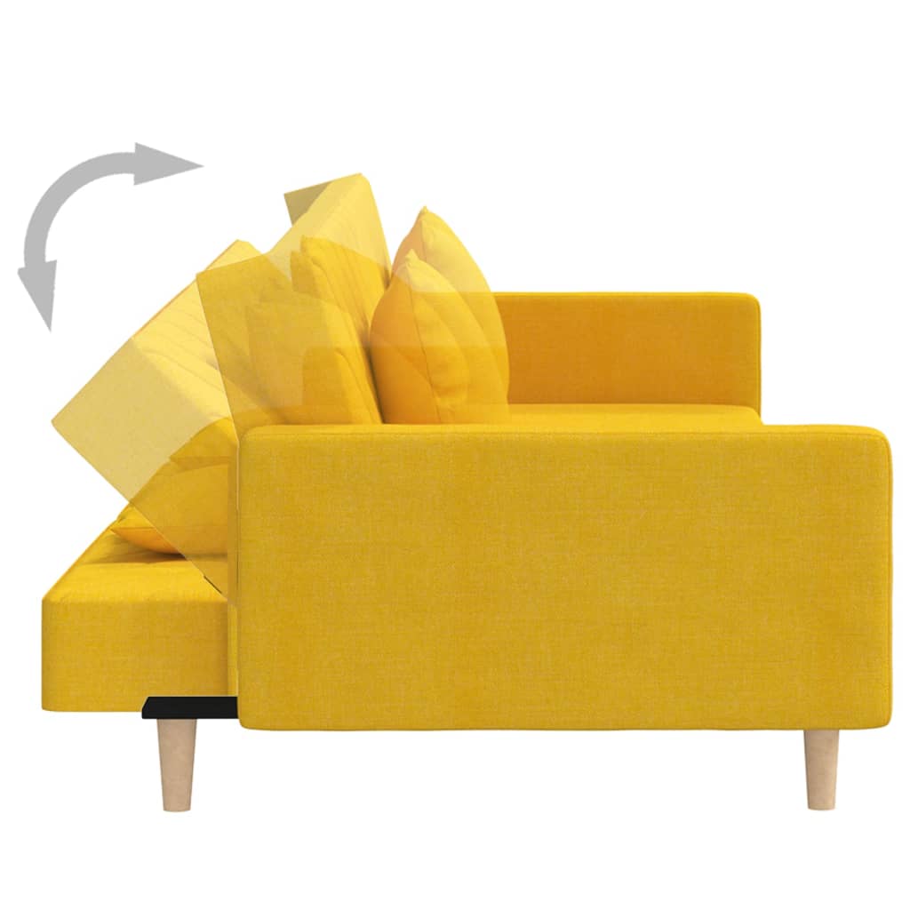vidaXL Canapea extensibilă cu 2 locuri, 2 perne, galben, textil vidaXL Canapea extensibilă cu 2 locuri, 2 perne, galben, textil