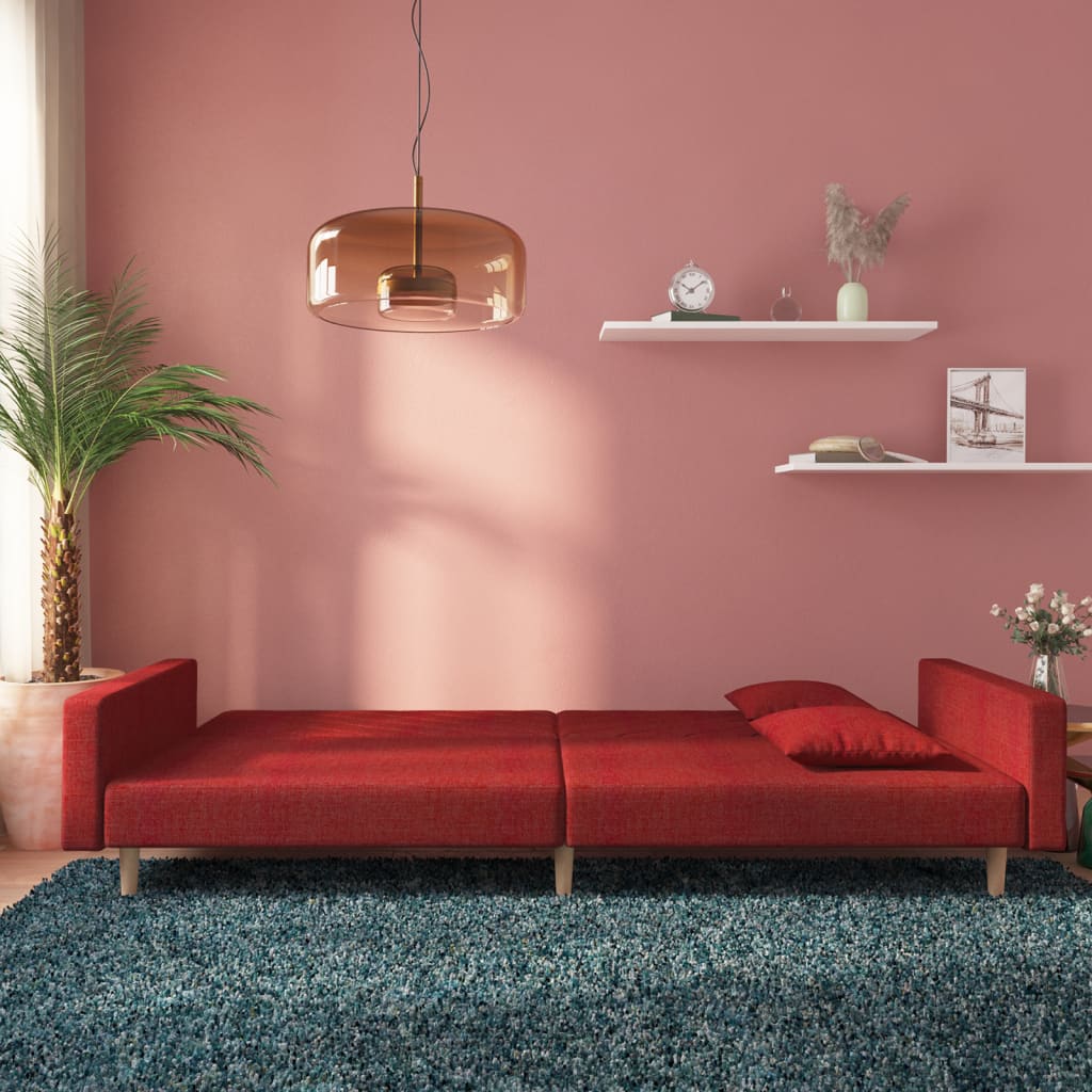 vidaXL Canapea extensibilă cu 2 locuri, 2 perne, roșu vin, textil vidaXL Canapea extensibilă cu 2 locuri, 2 perne, roșu vin, textil