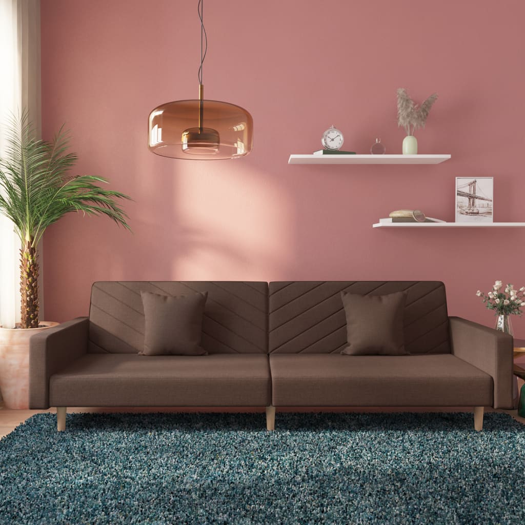 vidaXL Canapea extensibilă cu 2 locuri, 2 perne, gri taupe, textil vidaXL Canapea extensibilă cu 2 locuri, 2 perne, gri taupe, textil