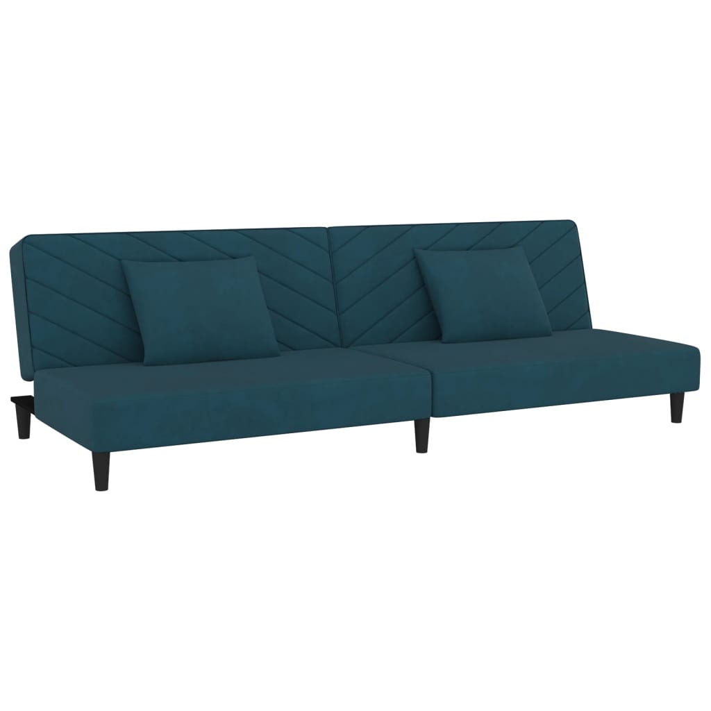 vidaXL Canapea extensibilă cu 2 locuri, 2 perne, albastru, catifea vidaXL Canapea extensibilă cu 2 locuri, 2 perne, albastru, catifea