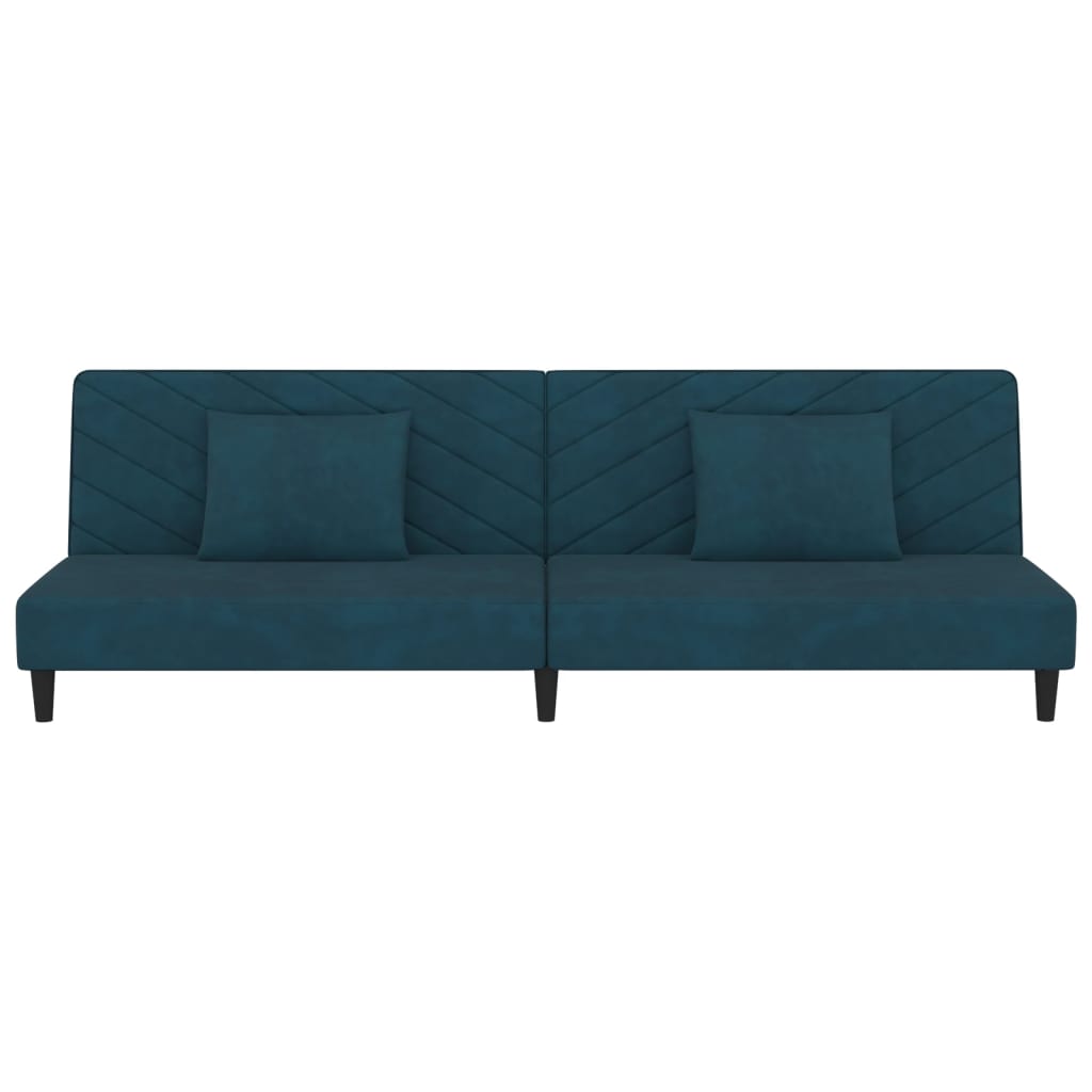 vidaXL Canapea extensibilă cu 2 locuri, 2 perne, albastru, catifea vidaXL Canapea extensibilă cu 2 locuri, 2 perne, albastru, catifea