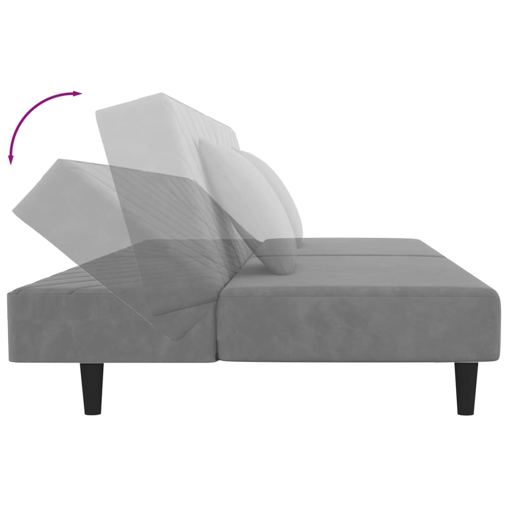 vidaXL Canapea extensibilă cu 2 locuri, 2 perne, gri deschis, catifea vidaXL Canapea extensibilă cu 2 locuri, 2 perne, gri deschis, catifea