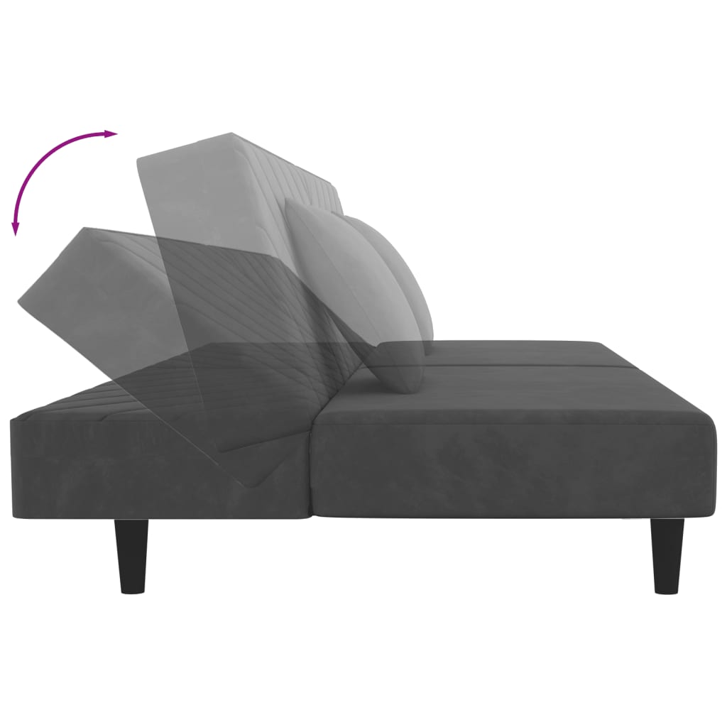 vidaXL Canapea extensibilă cu 2 locuri, 2 perne, gri închis, catifea vidaXL Canapea extensibilă cu 2 locuri, 2 perne, gri închis, catifea