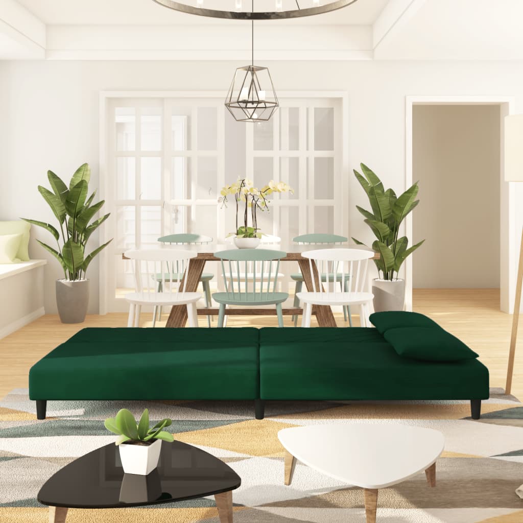 vidaXL Canapea extensibilă cu 2 locuri, 2 perne, verde închis catifea vidaXL Canapea extensibilă cu 2 locuri, 2 perne, verde închis catifea