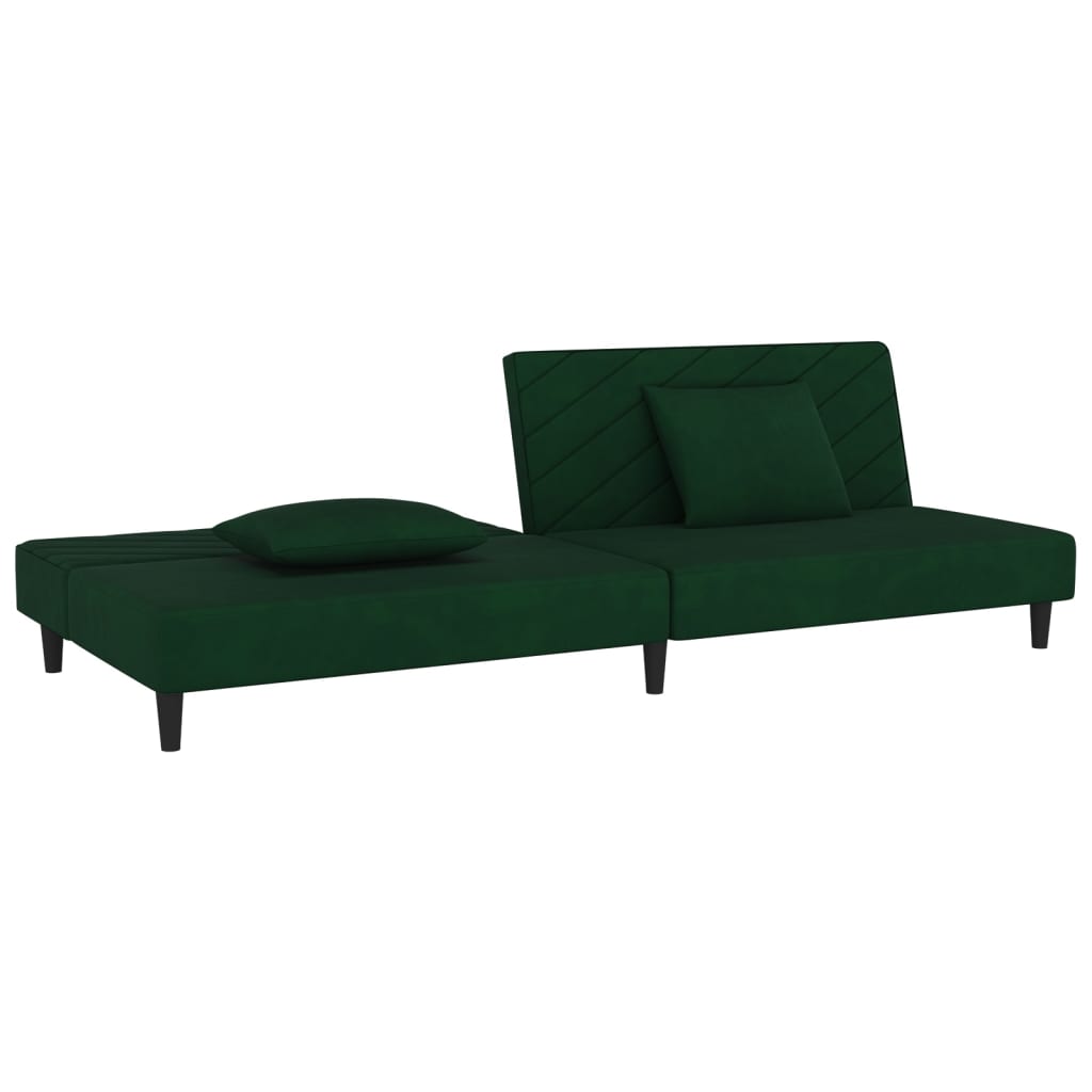 vidaXL Canapea extensibilă cu 2 locuri, 2 perne, verde închis catifea vidaXL Canapea extensibilă cu 2 locuri, 2 perne, verde închis catifea