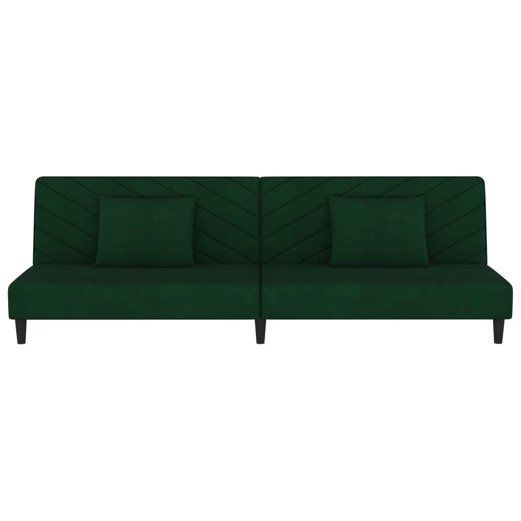 vidaXL Canapea extensibilă cu 2 locuri, 2 perne, verde închis catifea vidaXL Canapea extensibilă cu 2 locuri, 2 perne, verde închis catifea