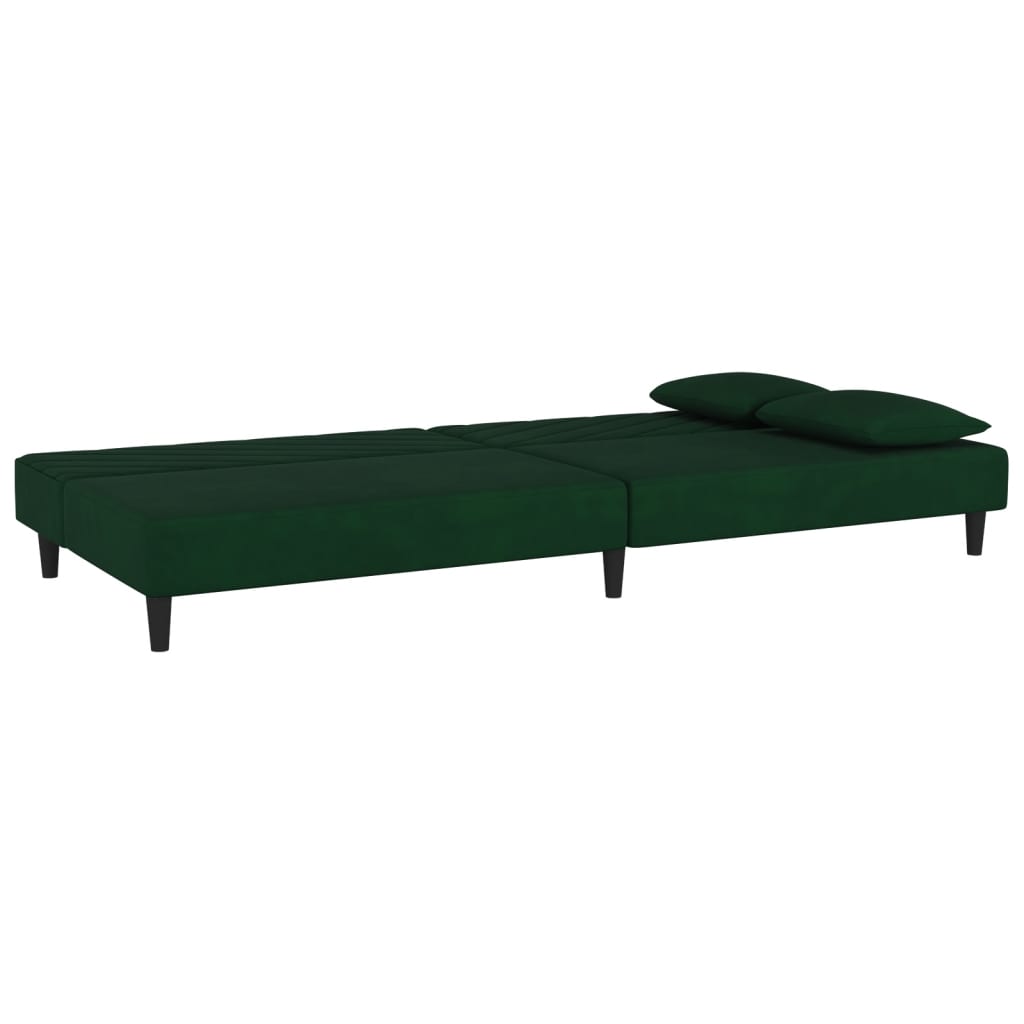 vidaXL Canapea extensibilă cu 2 locuri, 2 perne, verde închis catifea vidaXL Canapea extensibilă cu 2 locuri, 2 perne, verde închis catifea