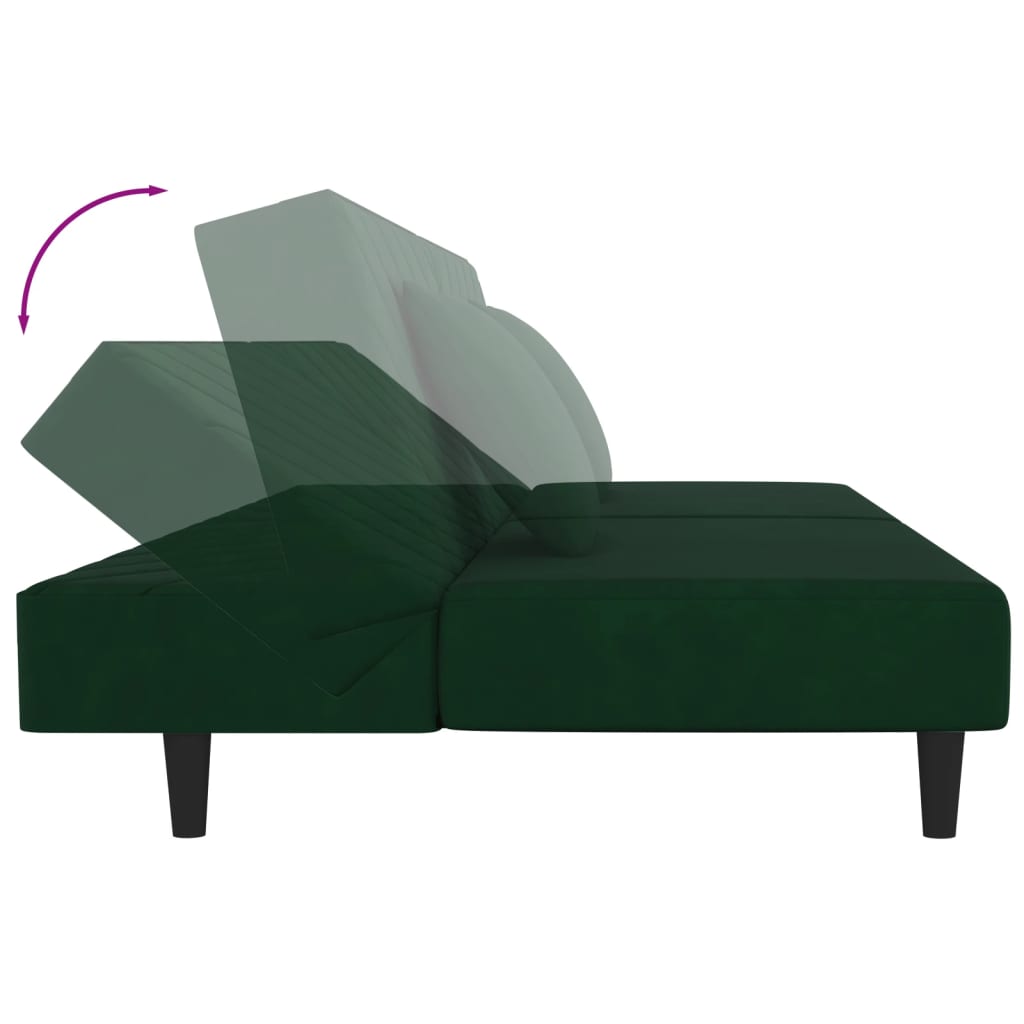 vidaXL Canapea extensibilă cu 2 locuri, 2 perne, verde închis catifea vidaXL Canapea extensibilă cu 2 locuri, 2 perne, verde închis catifea