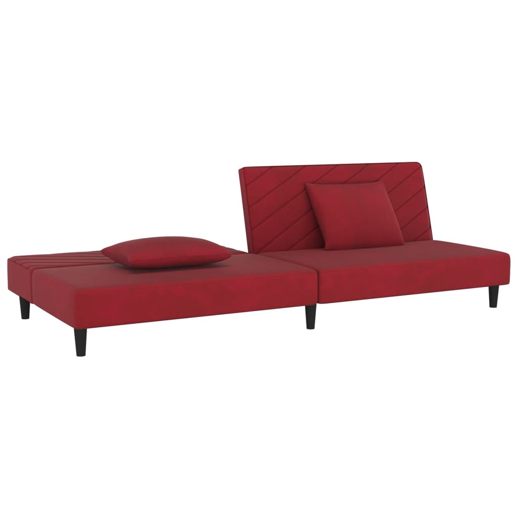 vidaXL Canapea extensibilă cu 2 locuri, 2 perne, roșu vin, catifea vidaXL Canapea extensibilă cu 2 locuri, 2 perne, roșu vin, catifea