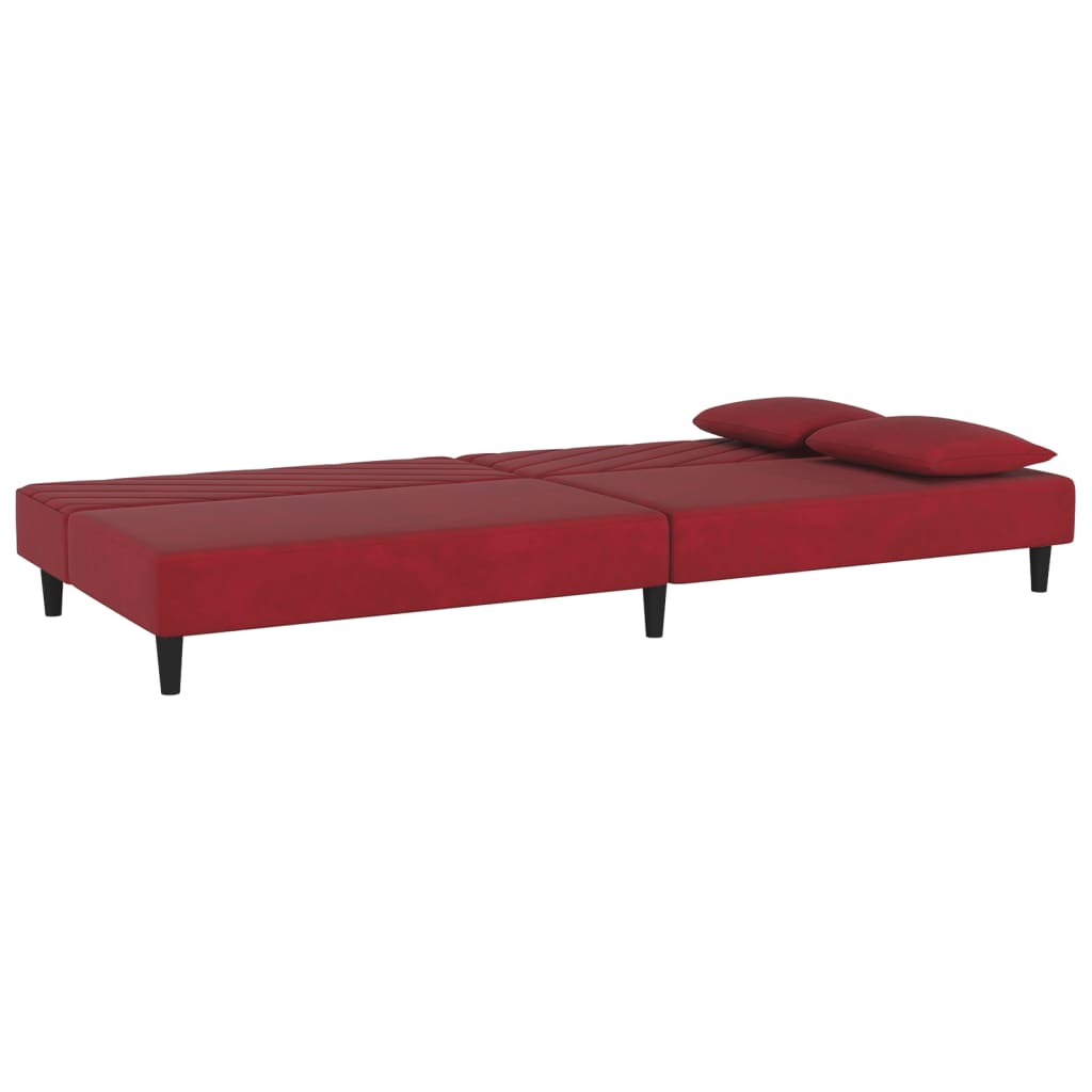 vidaXL Canapea extensibilă cu 2 locuri, 2 perne, roșu vin, catifea vidaXL Canapea extensibilă cu 2 locuri, 2 perne, roșu vin, catifea