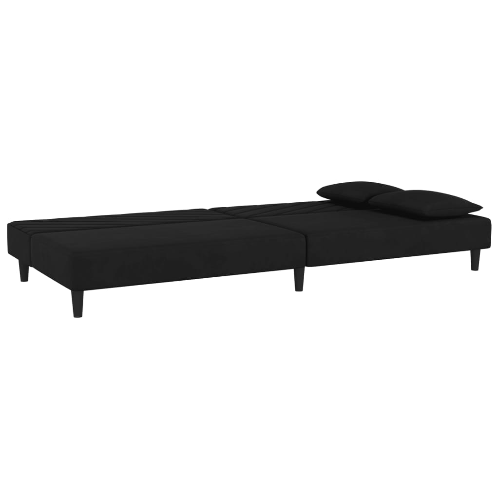 vidaXL Canapea extensibilă cu 2 locuri, 2 perne, negru, catifea vidaXL Canapea extensibilă cu 2 locuri, 2 perne, negru, catifea