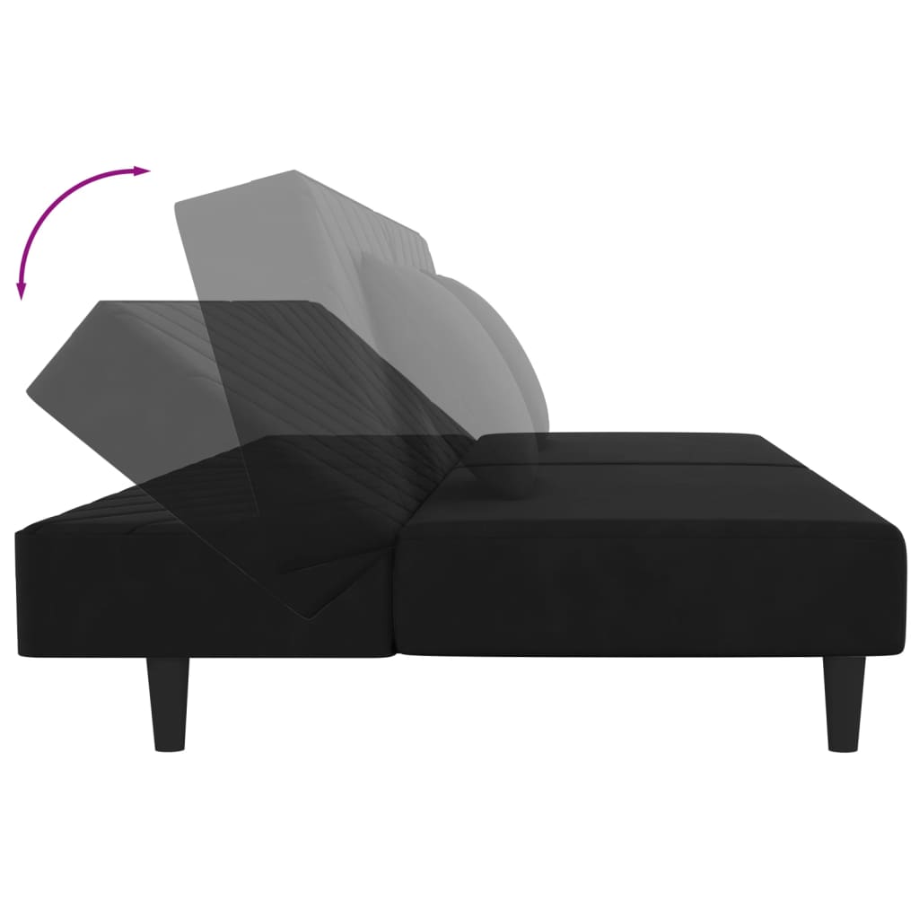 vidaXL Canapea extensibilă cu 2 locuri, 2 perne, negru, catifea vidaXL Canapea extensibilă cu 2 locuri, 2 perne, negru, catifea