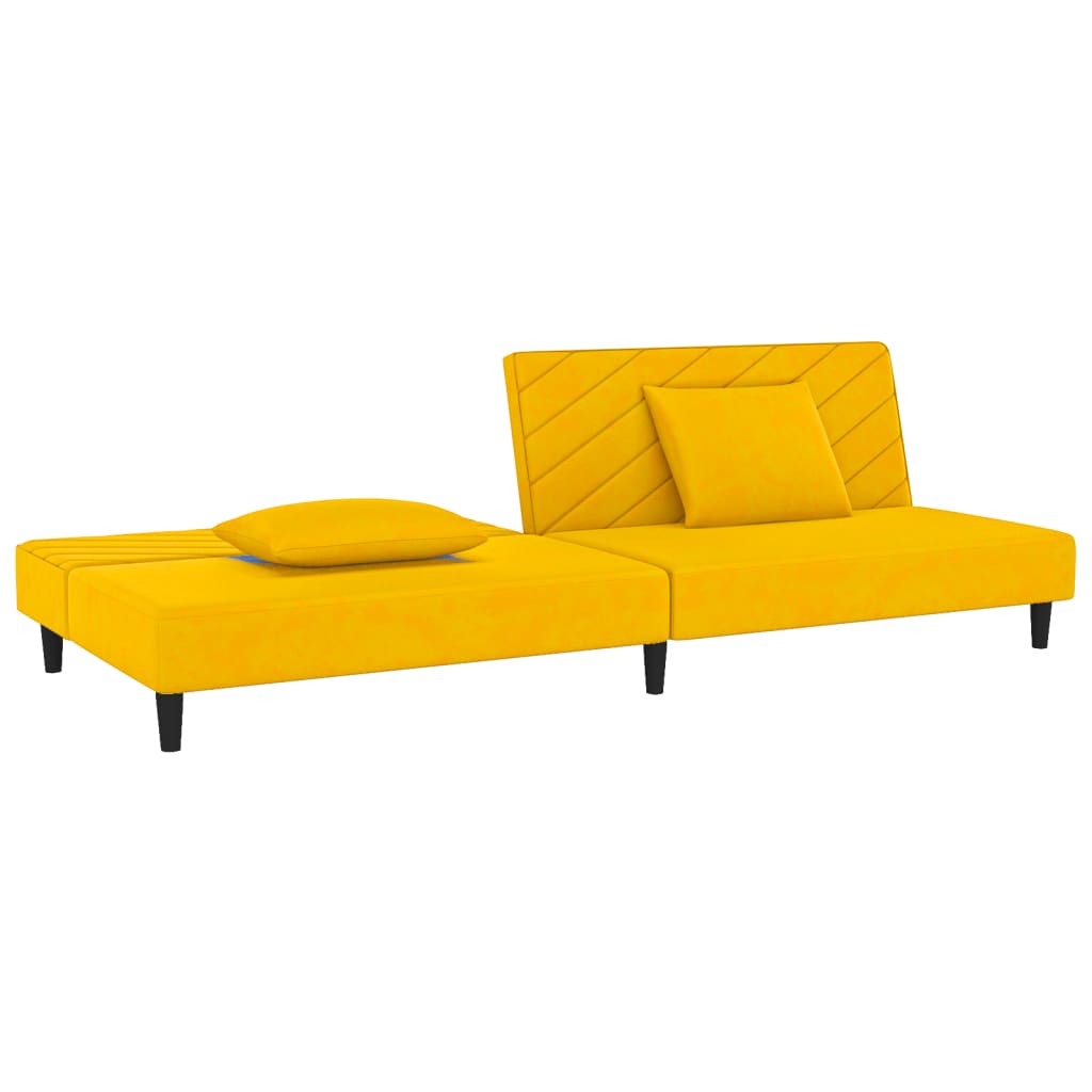 vidaXL Canapea extensibilă cu 2 locuri, 2 perne, galben, catifea vidaXL Canapea extensibilă cu 2 locuri, 2 perne, galben, catifea