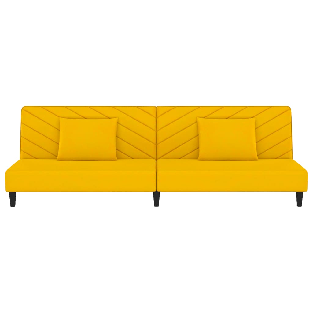 vidaXL Canapea extensibilă cu 2 locuri, 2 perne, galben, catifea vidaXL Canapea extensibilă cu 2 locuri, 2 perne, galben, catifea