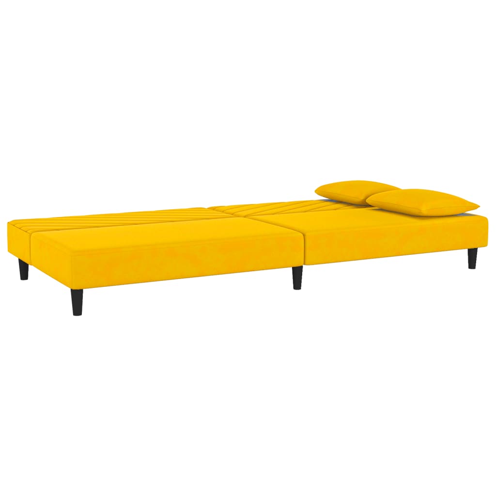 vidaXL Canapea extensibilă cu 2 locuri, 2 perne, galben, catifea vidaXL Canapea extensibilă cu 2 locuri, 2 perne, galben, catifea