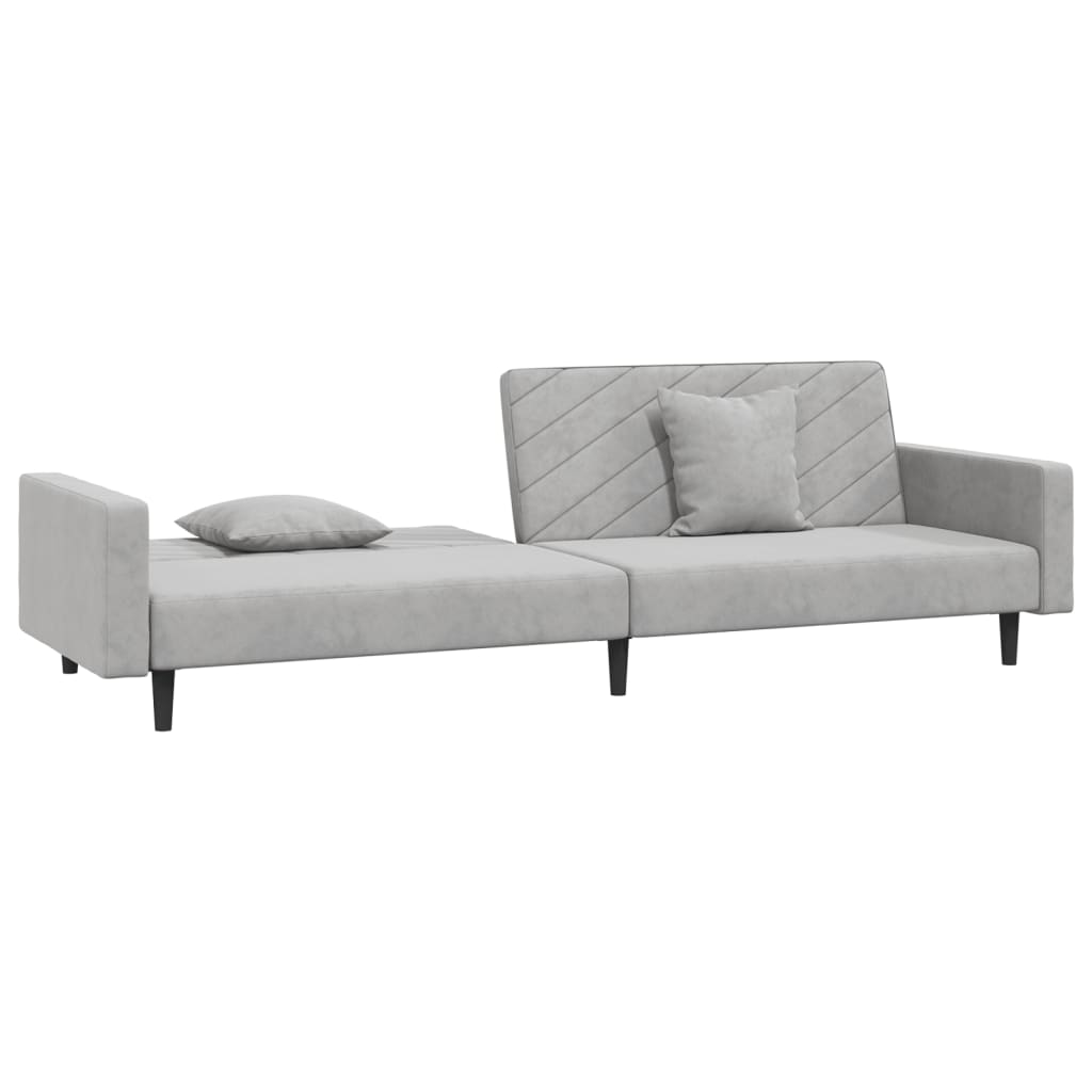 vidaXL Canapea extensibilă cu 2 locuri, 2 perne, gri deschis, catifea vidaXL Canapea extensibilă cu 2 locuri, 2 perne, gri deschis, catifea