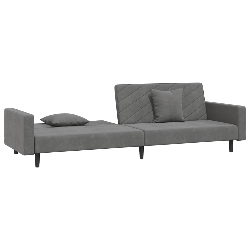 vidaXL Canapea extensibilă cu 2 locuri, 2 perne, gri închis, catifea vidaXL Canapea extensibilă cu 2 locuri, 2 perne, gri închis, catifea