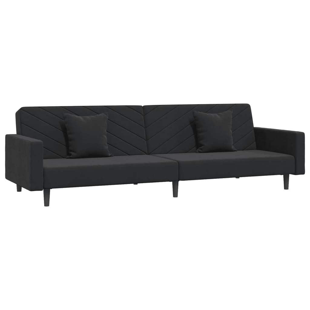 vidaXL Canapea extensibilă cu 2 locuri, 2 perne, negru, catifea vidaXL Canapea extensibilă cu 2 locuri, 2 perne, negru, catifea