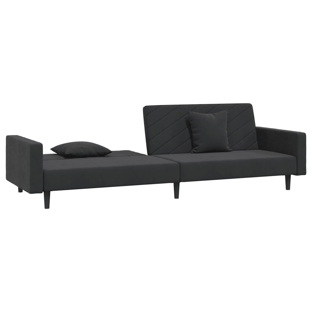 vidaXL Canapea extensibilă cu 2 locuri, 2 perne, negru, catifea vidaXL Canapea extensibilă cu 2 locuri, 2 perne, negru, catifea