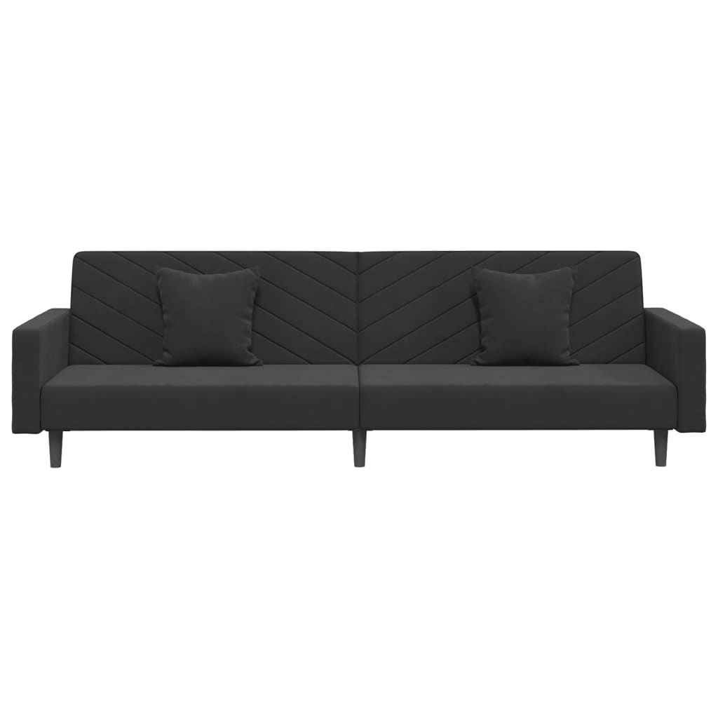 vidaXL Canapea extensibilă cu 2 locuri, 2 perne, negru, catifea vidaXL Canapea extensibilă cu 2 locuri, 2 perne, negru, catifea