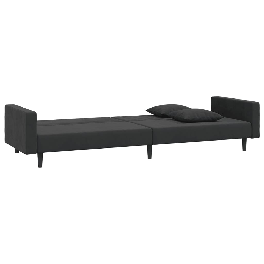 vidaXL Canapea extensibilă cu 2 locuri, 2 perne, negru, catifea vidaXL Canapea extensibilă cu 2 locuri, 2 perne, negru, catifea