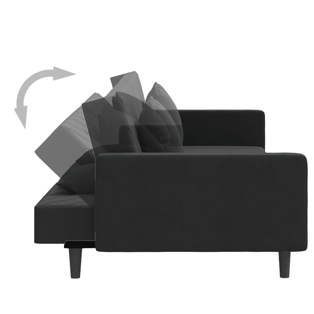 vidaXL Canapea extensibilă cu 2 locuri, 2 perne, negru, catifea vidaXL Canapea extensibilă cu 2 locuri, 2 perne, negru, catifea