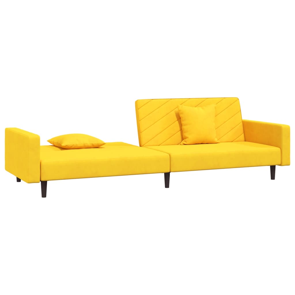 vidaXL Canapea extensibilă cu 2 locuri, 2 perne, galben, catifea vidaXL Canapea extensibilă cu 2 locuri, 2 perne, galben, catifea