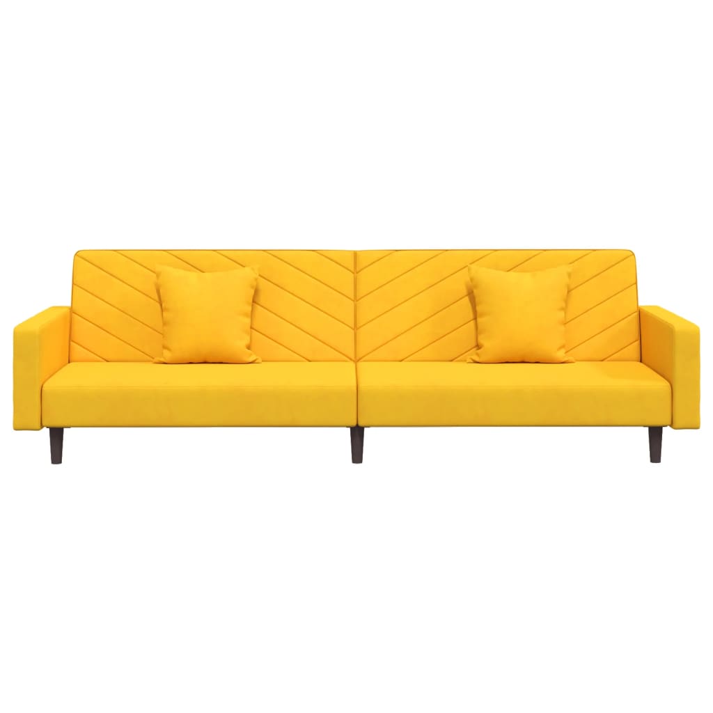 vidaXL Canapea extensibilă cu 2 locuri, 2 perne, galben, catifea vidaXL Canapea extensibilă cu 2 locuri, 2 perne, galben, catifea