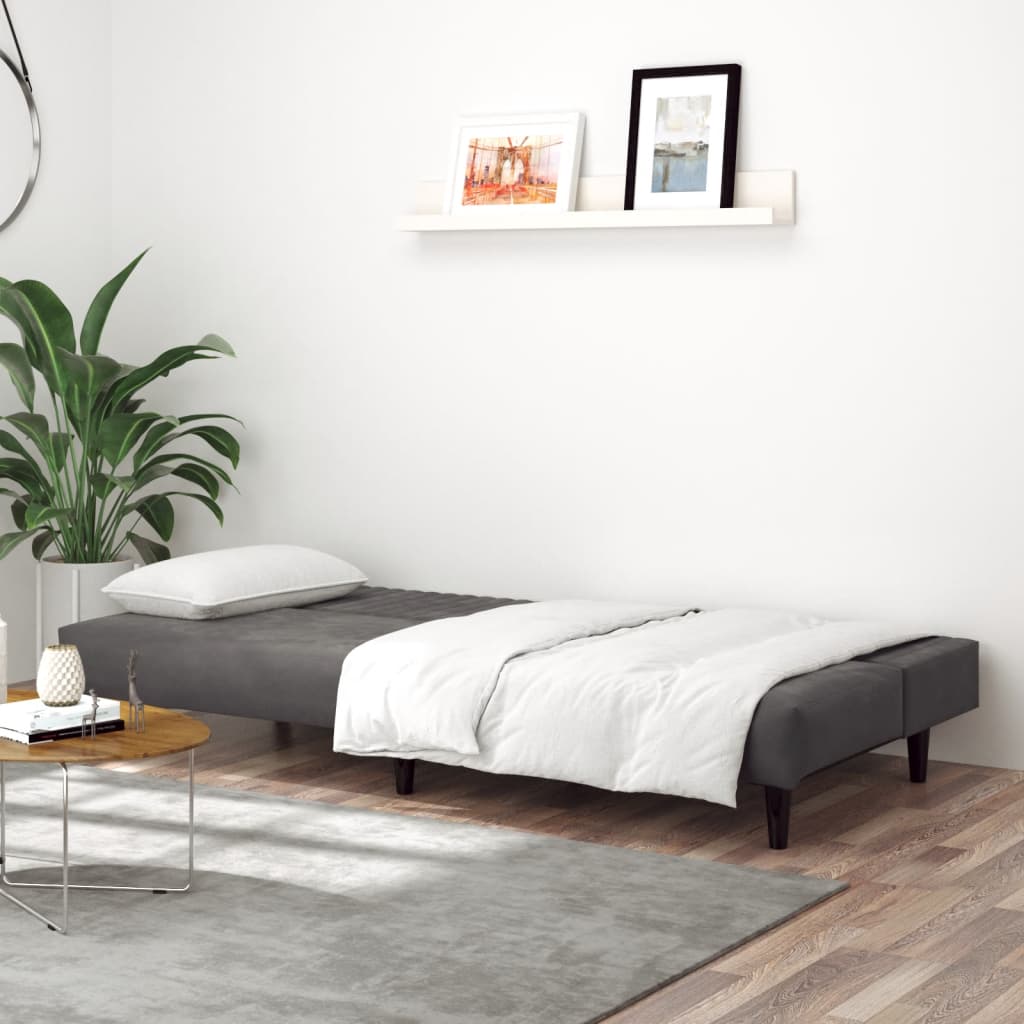 vidaXL Canapea extensibilă cu 2 locuri, gri închis, catifea