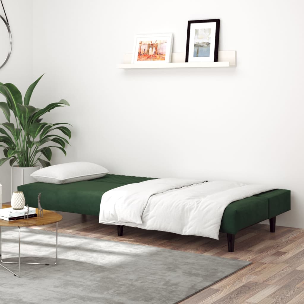 vidaXL Canapea extensibilă cu 2 locuri, verde închis, catifea