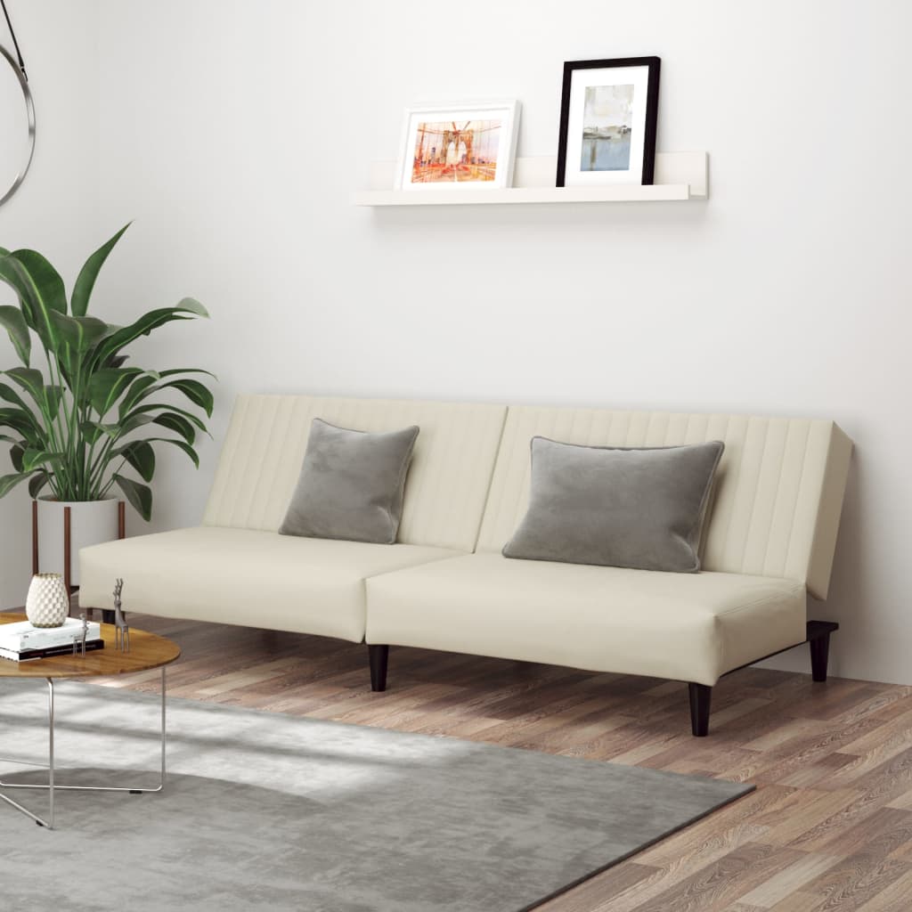 vidaXL Canapea extensibilă cu 2 locuri, crem, catifea vidaXL Canapea extensibilă cu 2 locuri, crem, catifea