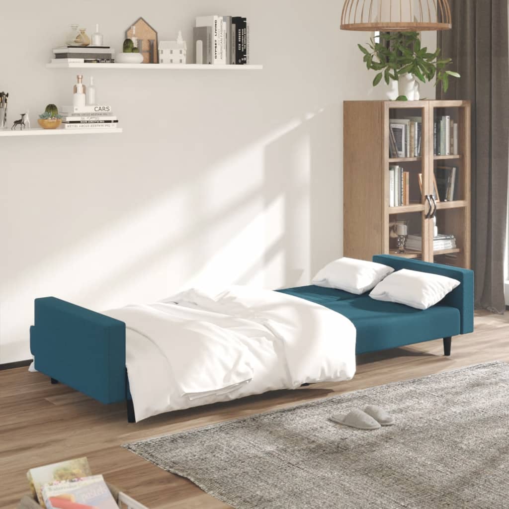 vidaXL Canapea extensibilă cu 2 locuri, albastru, catifea vidaXL Canapea extensibilă cu 2 locuri, albastru, catifea
