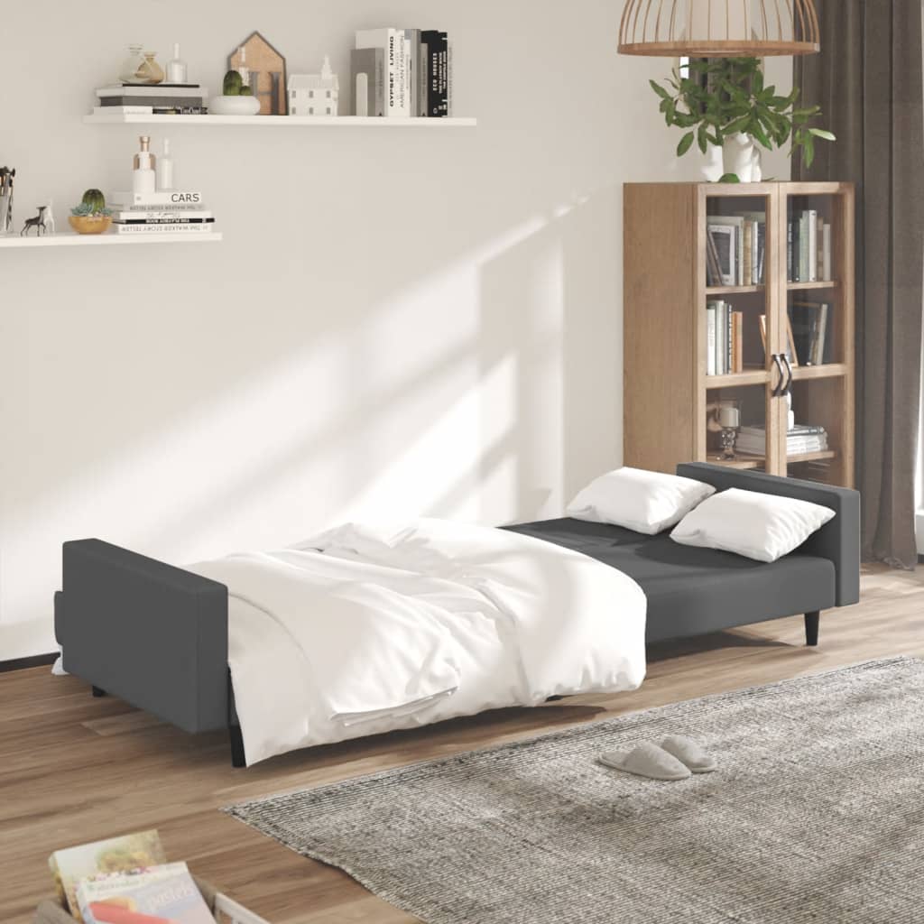 vidaXL Canapea extensibilă cu 2 locuri, gri închis, catifea