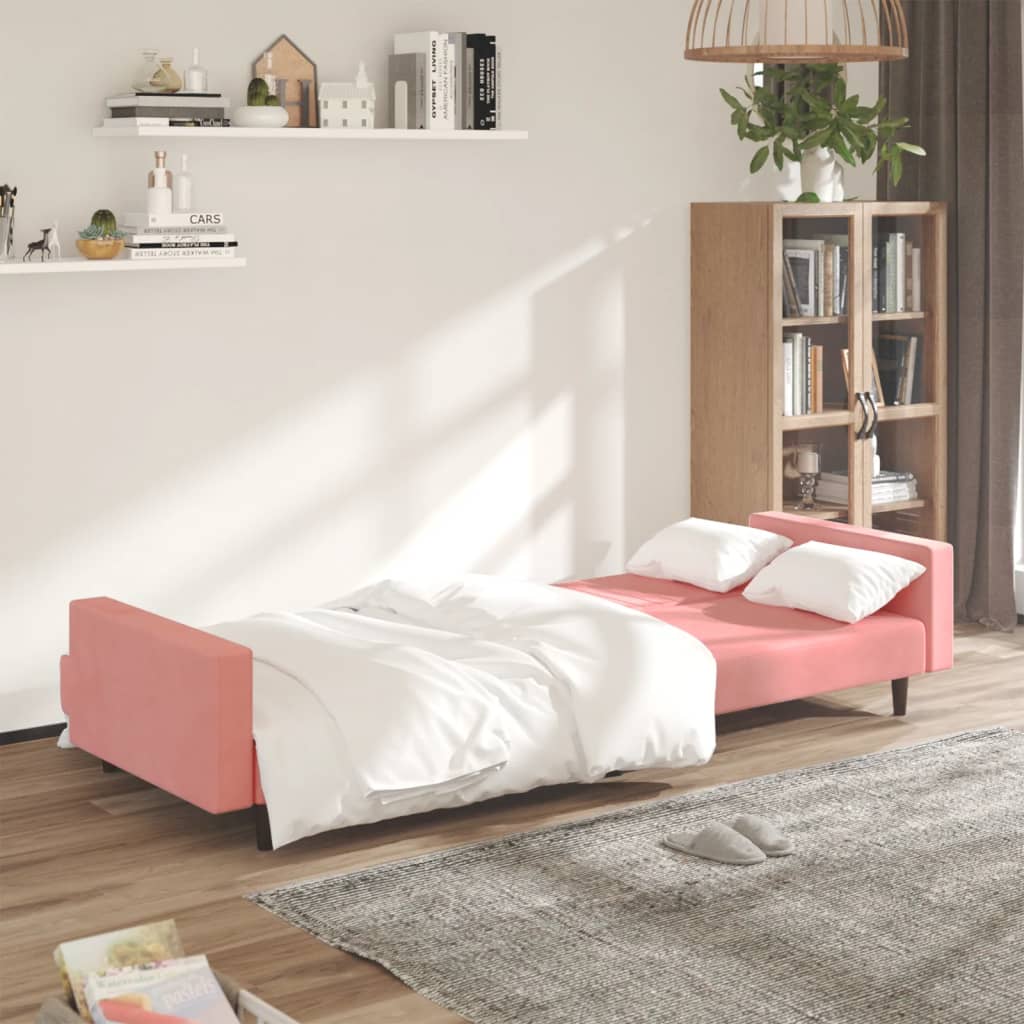 vidaXL Canapea extensibilă cu 2 locuri, roz, catifea