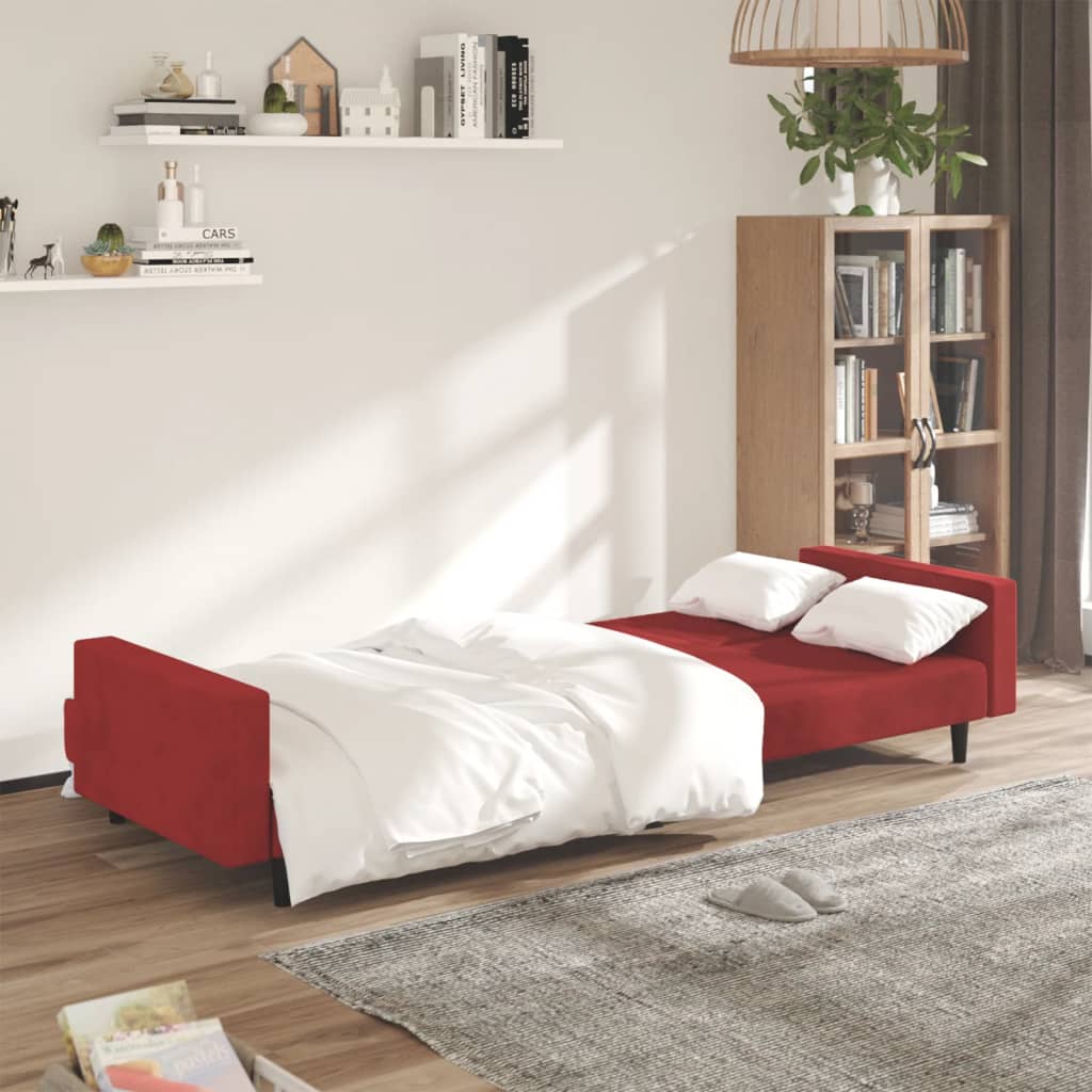 vidaXL Canapea extensibilă cu 2 locuri, roșu vin, catifea