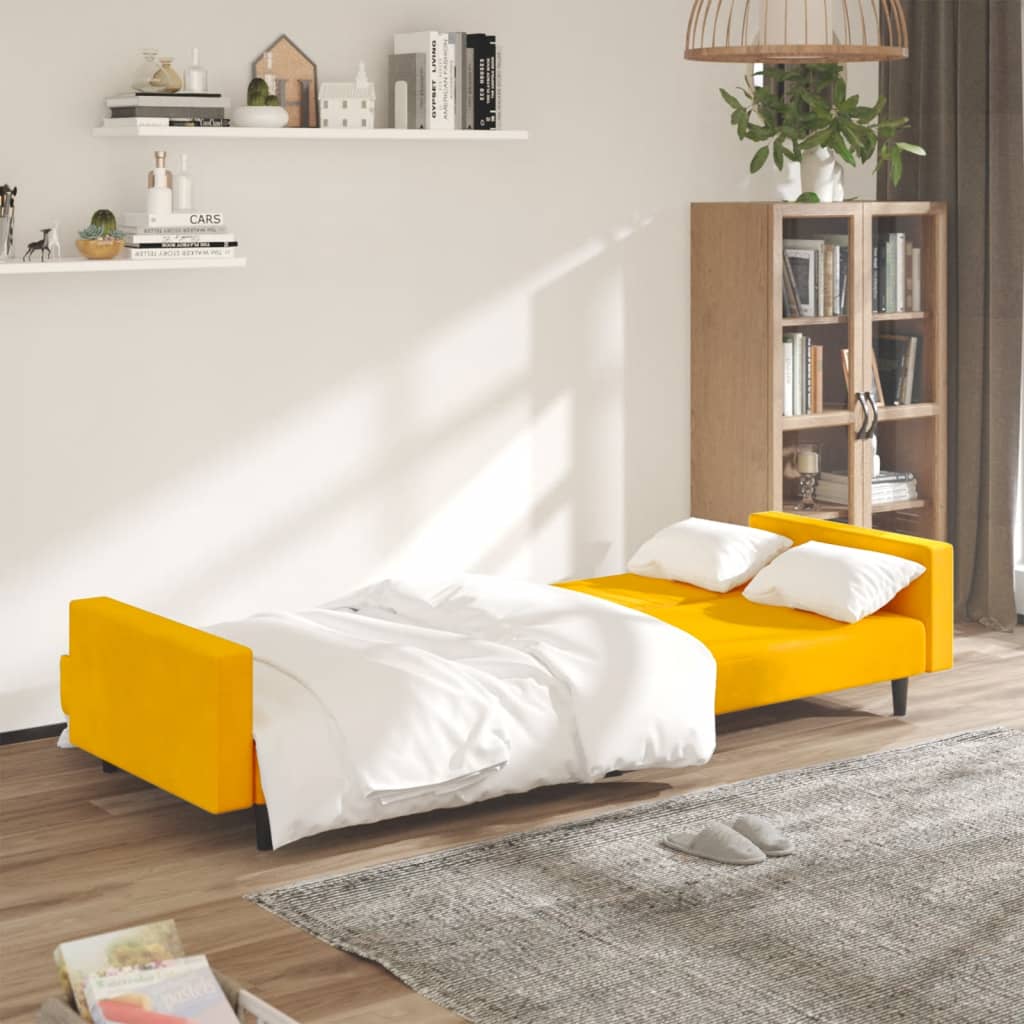 vidaXL Canapea extensibilă cu 2 locuri, galben, catifea