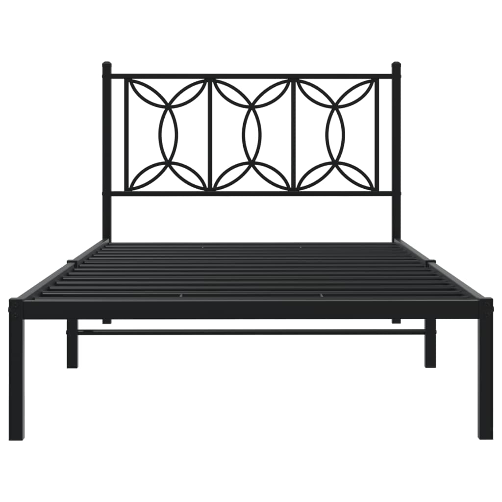vidaXL Cadru de pat din metal cu tăblie, negru, 107x203 cm