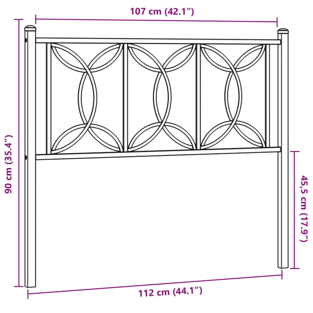 vidaXL Tăblie de pat metalică, negru, 107 cm vidaXL Tăblie de pat metalică, negru, 107 cm