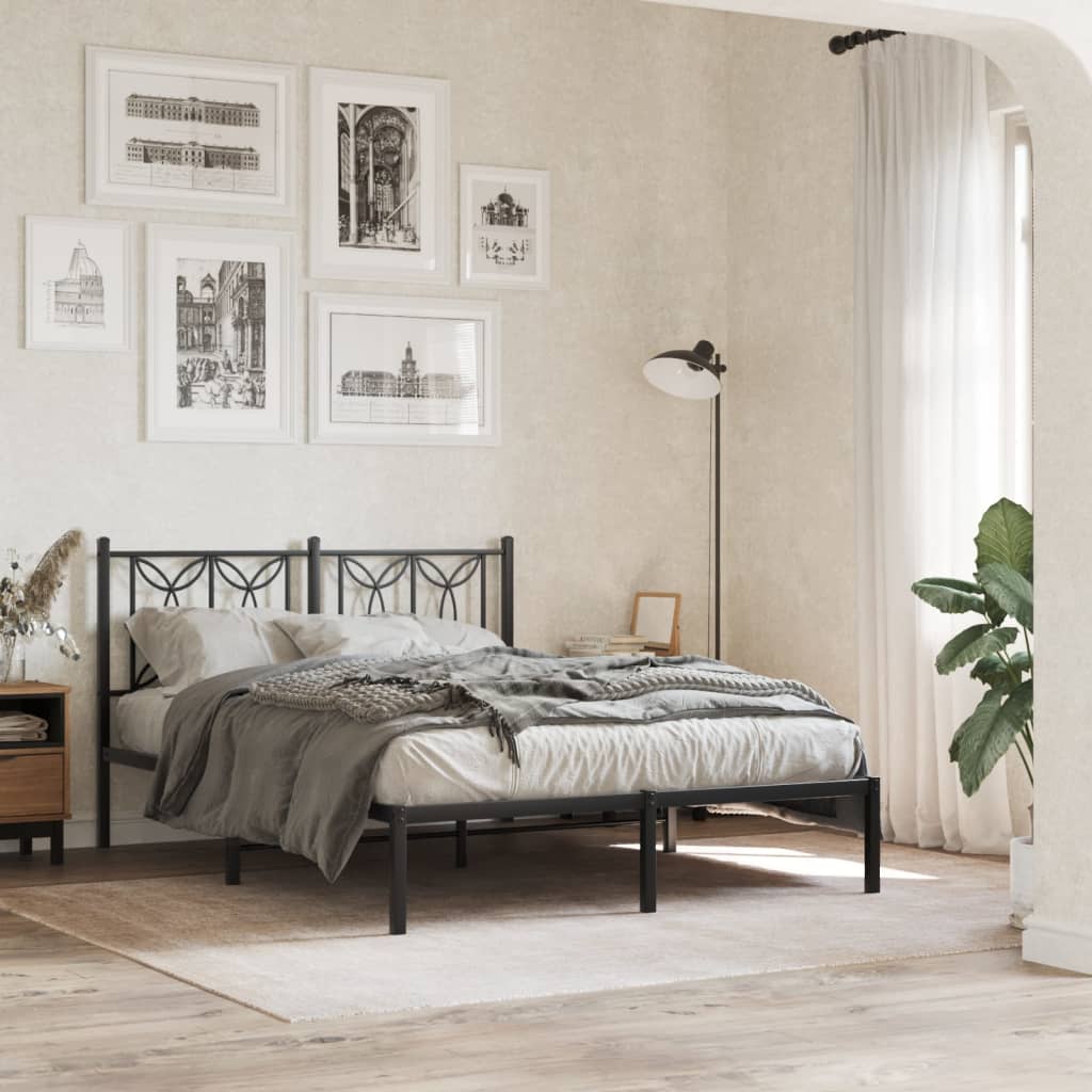 vidaXL Tăblie de pat metalică, negru, 135 cm