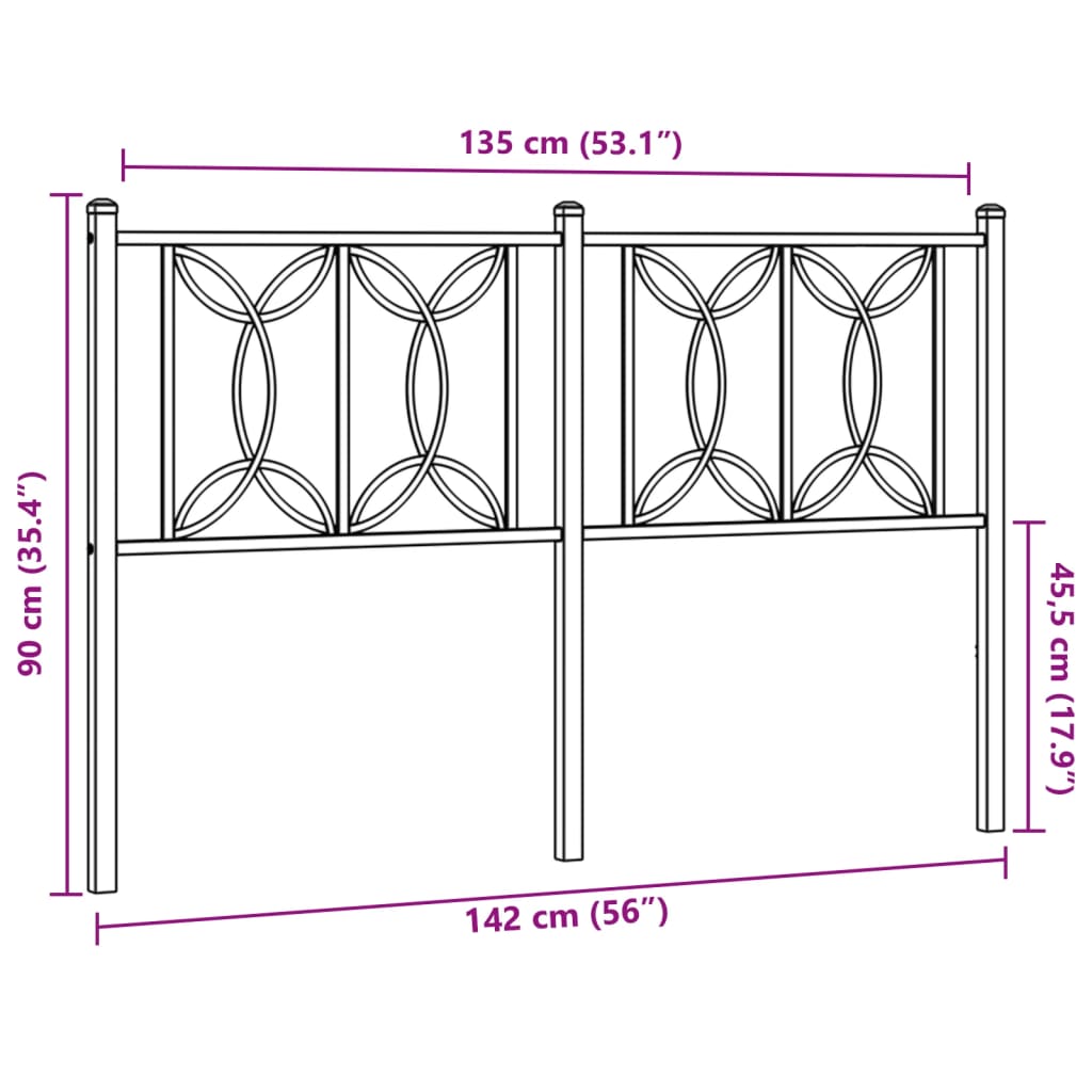 vidaXL Tăblie de pat metalică, negru, 135 cm