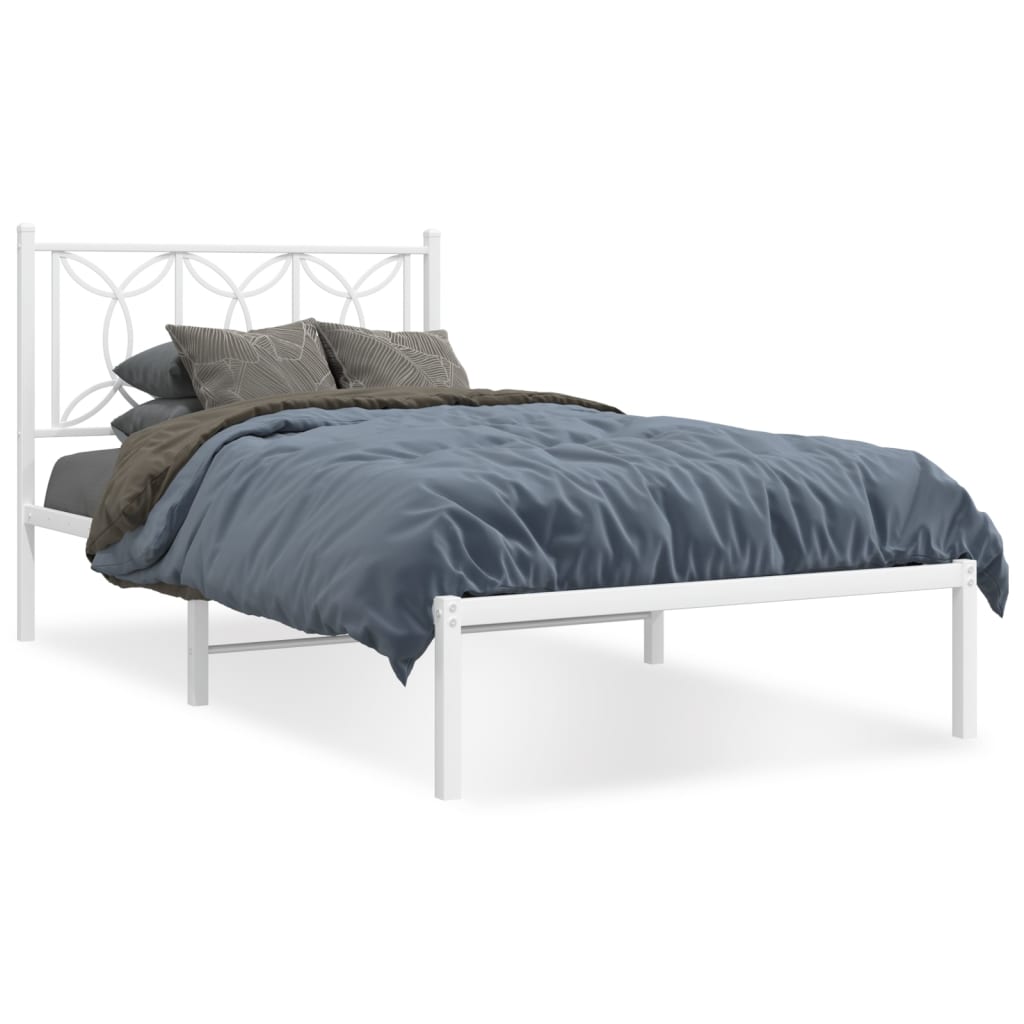 vidaXL Cadru de pat din metal cu tăblie, alb, 107x203 cm