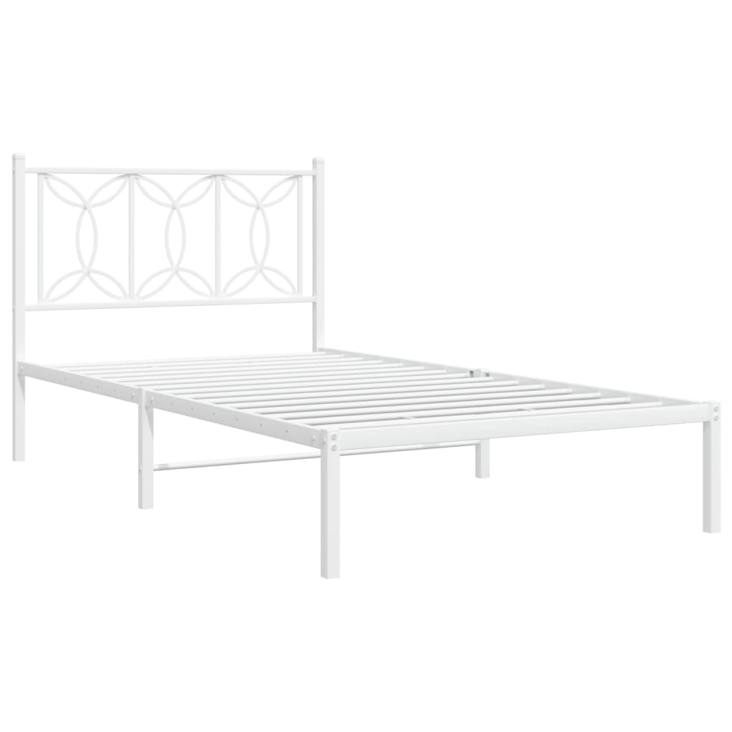 vidaXL Cadru de pat din metal cu tăblie, alb, 107x203 cm