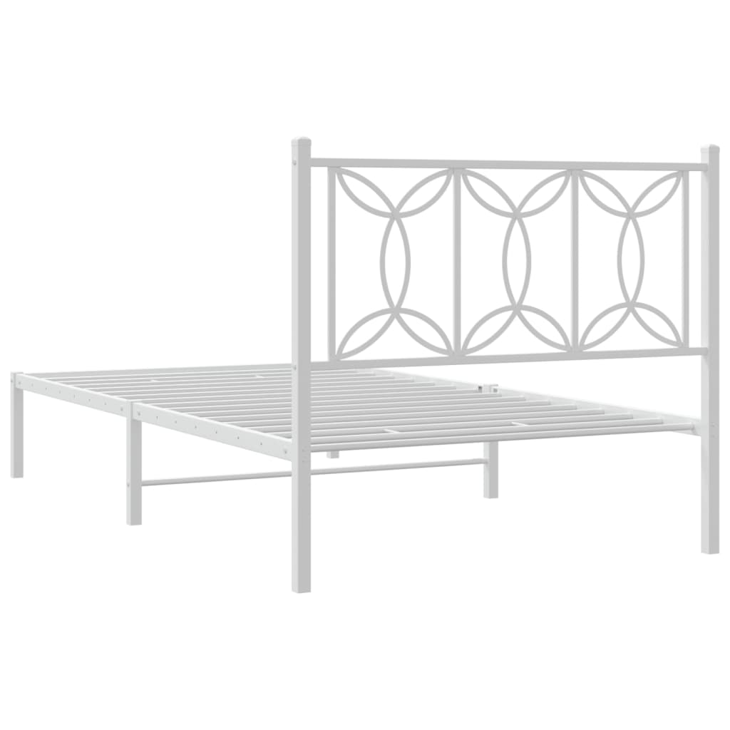 vidaXL Cadru de pat din metal cu tăblie, alb, 107x203 cm