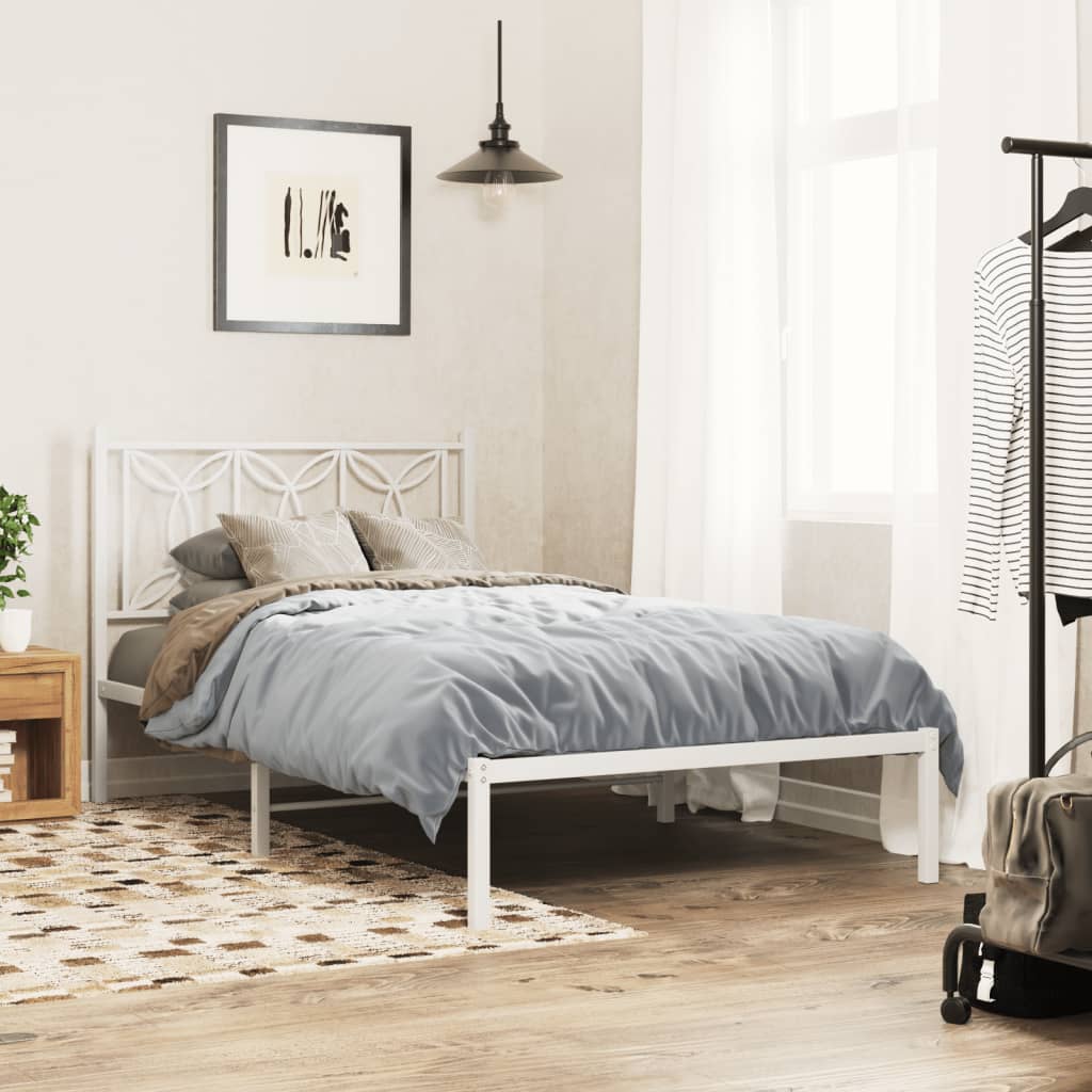 vidaXL Tăblie de pat metalică, alb, 107 cm