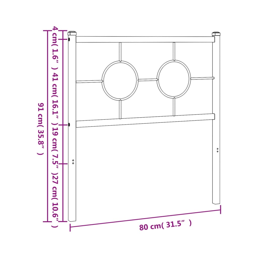 vidaXL Tăblie de pat metalică, negru, 75 cm