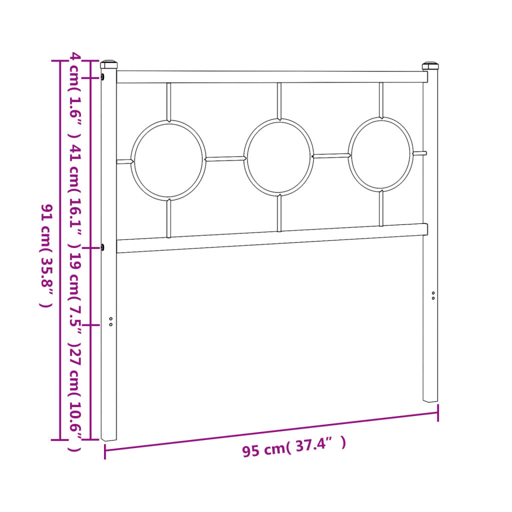 vidaXL Tăblie de pat metalică, negru, 90 cm